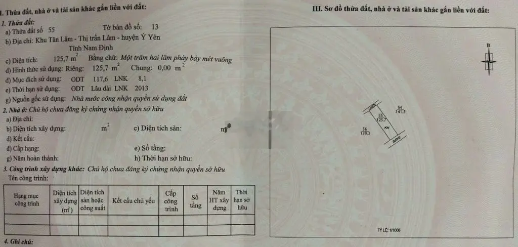 Bán nhà 125.7 m2, tổ 10, khu Tân Lâm, Thị Trấn Lâm, Ý Yên, Nam Định