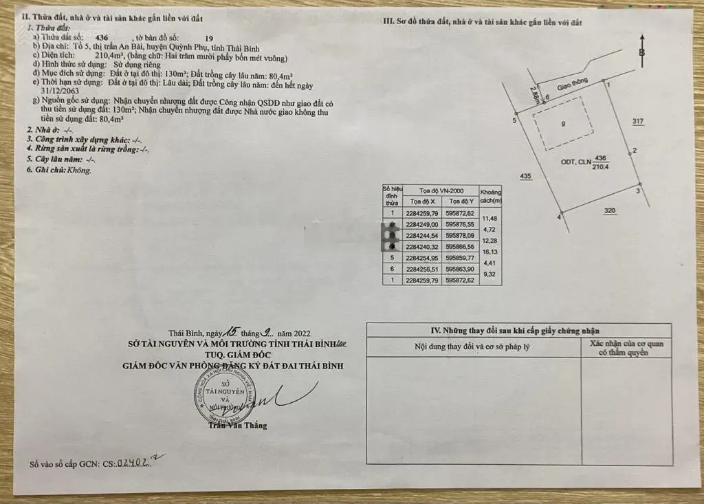 Chính chủ cần bán đất tại Tổ 5, An Bài, Quỳnh Phụ, Thái Bình. Diện tích 210m2