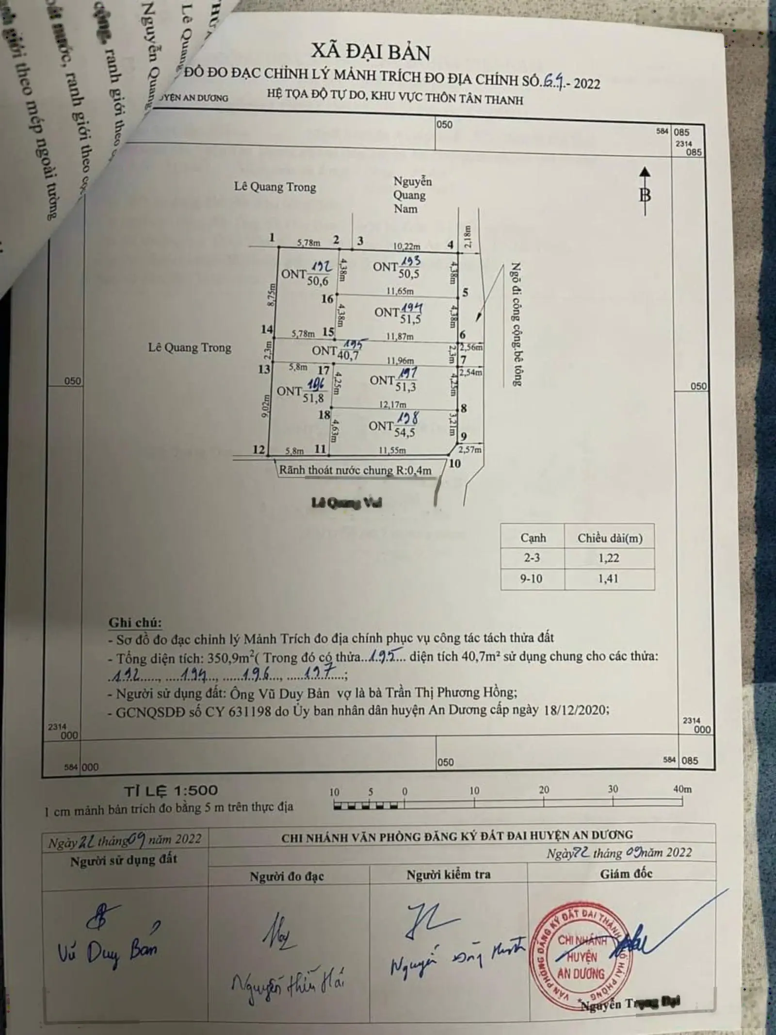 Cần bán đất lô góc 51,5m2 với giá 550 triệu tại Tân Thanh , Đại Bản, An Dương, Hải Phòng,