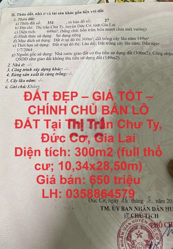 CHÍNH CHỦ BÁN LÔ ĐẤT Tại Thị Trấn Chư Ty, Đức Cơ, Gia Lai