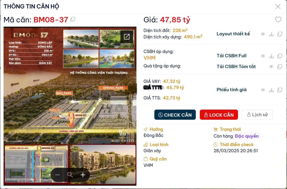 Bán biệt thụ song lập 228m vin đan phượng, view công viên,giá f0 cđt 42,7 tỷ full vat