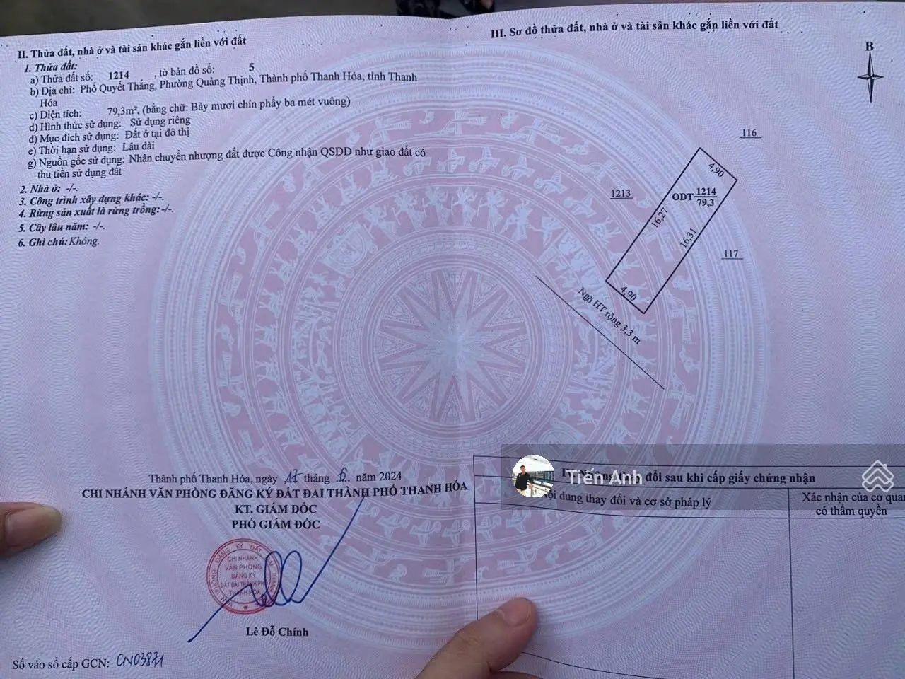 Chính chủ bán nhanh lô đất thổ cư phường Quảng thịnh.