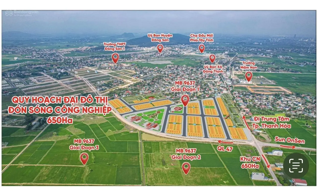 Đất đấu giá ngay trung tâm huyện Đông Sơn chỉ hơn 6 triệu /m2. Cách thành phố 3km