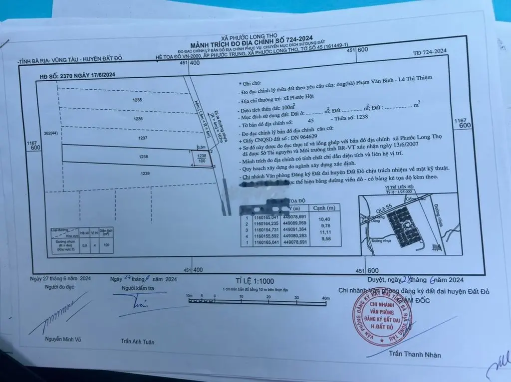 BÁN 1000M2 ĐẤT PHƯỚC LONG THỌ -NGAY TĐC LÊ KI MA GIÁP TT ĐẤT ĐỎ GIÁ RẺ