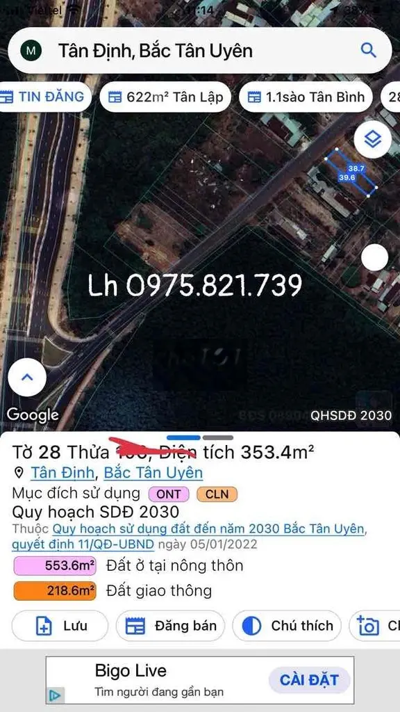 mặt tiền dt 746 Tân Đinh 10m day 40m100thocu đoi dien tạo lực buon ban