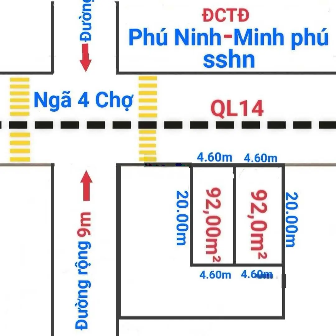 Bán đất mặt đường 14 Phú Ninh, Minh Phú, Sóc Sơn. Diện tích 92m2