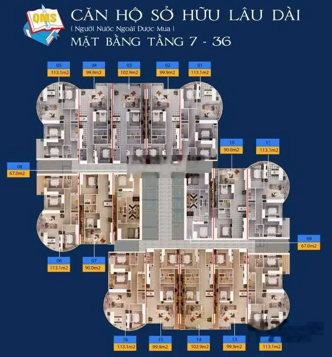 Cần bán căn chung cư cao cấp QMS Top Tower giá chỉ từ 54tr/m2. Nhận nhà luôn