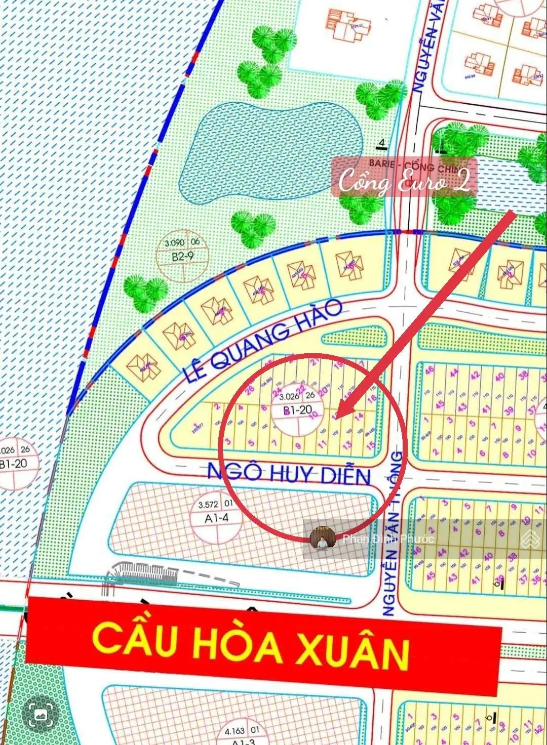Ngô Huy Diễn View công viên, vị trí Quảng Cáo, nhìn ra cầu Hòa Xuân