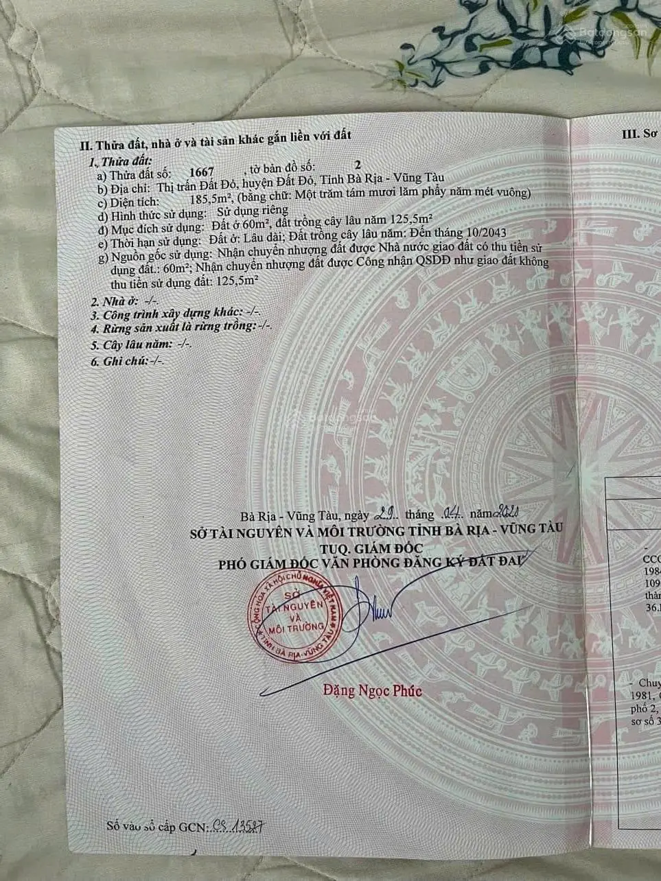 Đất trung tâm thị trấn Đất đỏ, mặt tiền đường Phạm Duy Trinh gần Quốc Lộ 52.