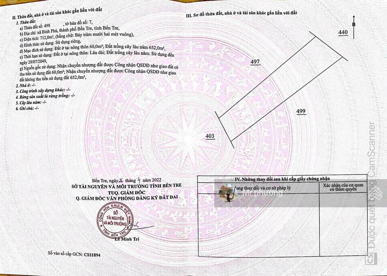 Bán gấp lô đất thổ cư gần Bệnh viện Đa Khoa bến tre, 712m2, sổ hồng riêng chính chủ