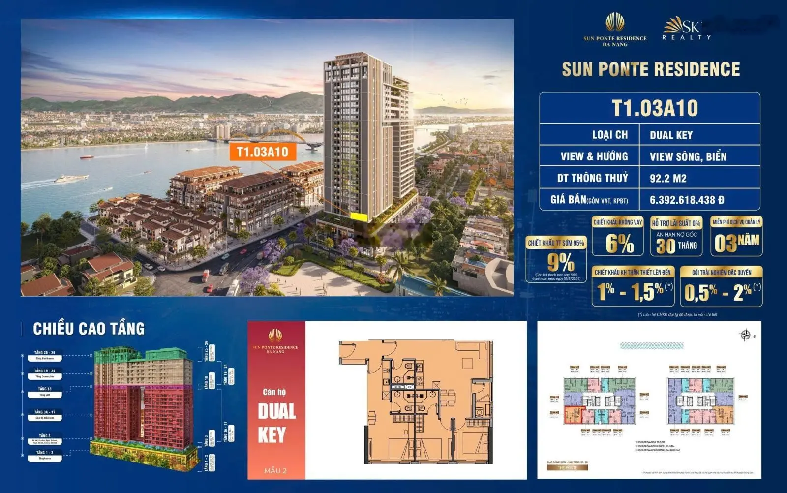 Giỏ hàng thanh khoản chỉ 1,3 tỷ/căn hộ Ponte giá cực sốc, vị trí ngay cầu rồng trung tâm tp đà nẵng
