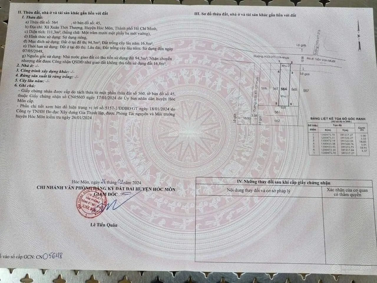 Bán đất giá 4,5 tỷ VND tại Xã Xuân Thới Thượng, Hóc Môn