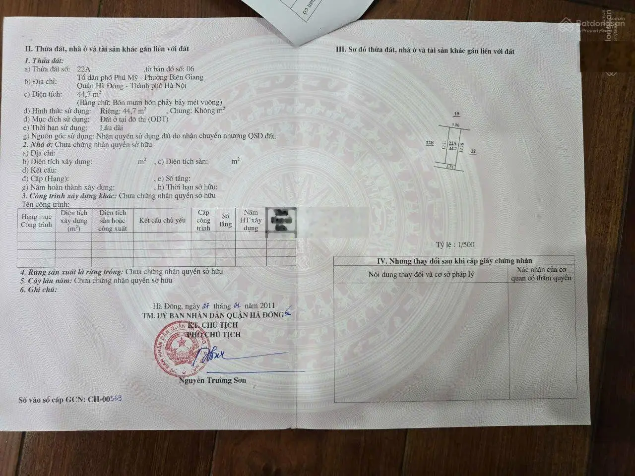 Cần tiền bán đất tại phường Biên Giang, Hà Đông, Hà Nội - 44,7m2, giá tốt
