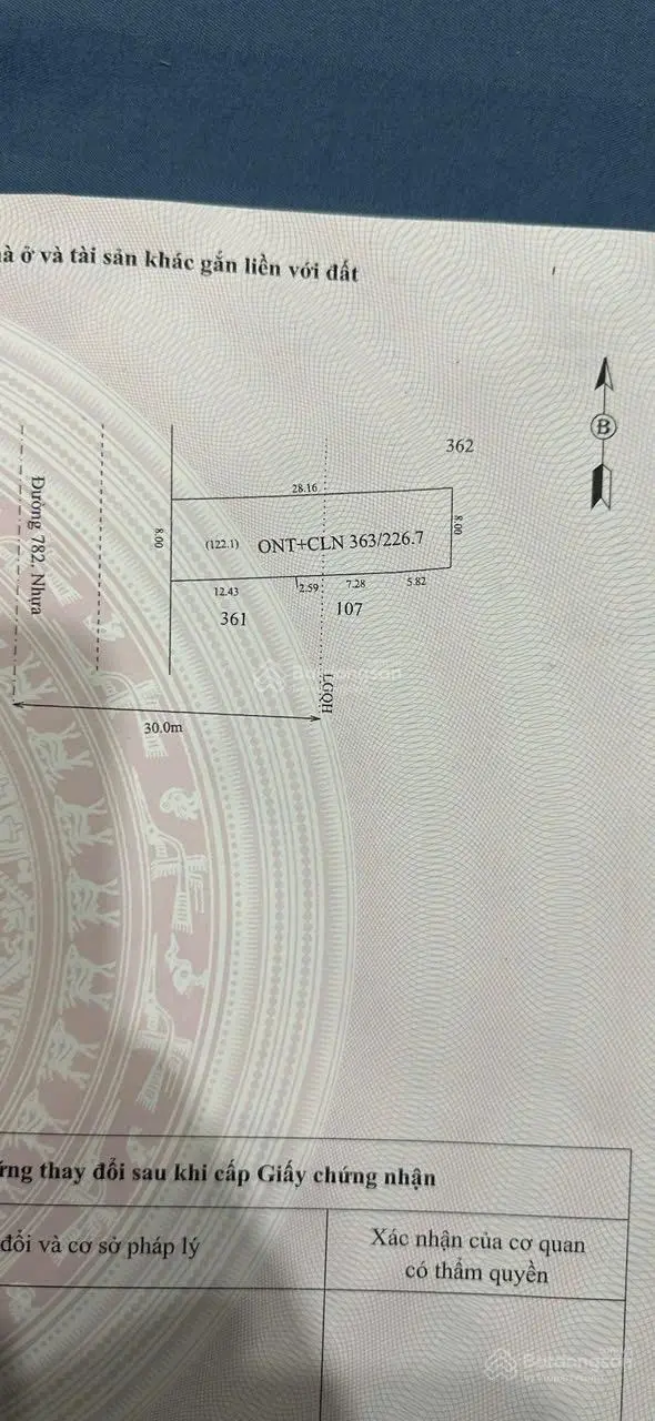 Bán đất ngang 8m dài 28m. 100m2 thổ cư