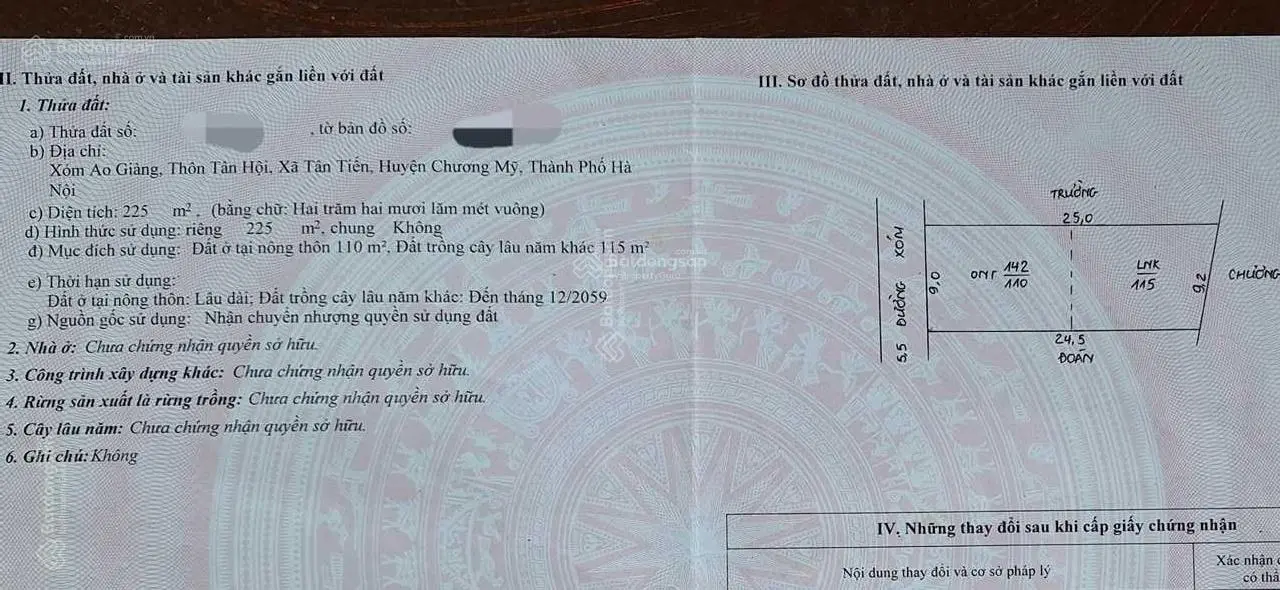 Chính chủ tôi cần bán lô đất 225 m2 tại thôn Tân Hội xã Tân Tiến huyện Chương Mỹ thành phố Hà Nội