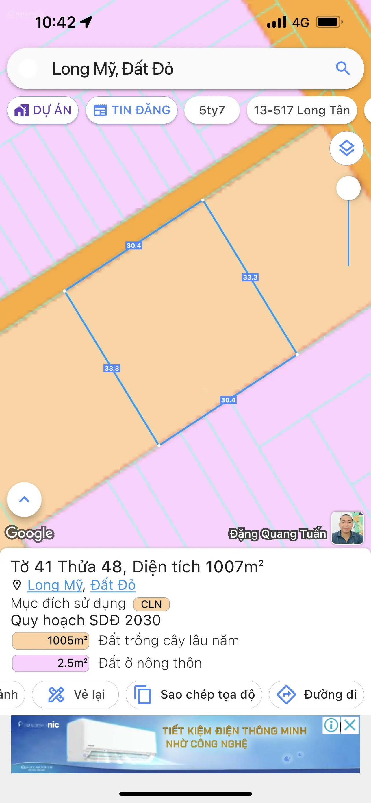 Bán đất Long Mỹ - TT Phước Hải 1000m2, MT 33m giá tốt đầu tư xây nhà vườn