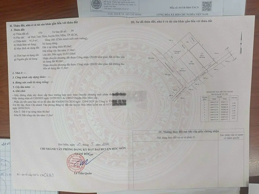 BÁN LÔ ĐÁT NỀN SHR NGAY TRƯỜNG LÝ THƯỜNG KIỆT, THỚI TAM THÔN ,HÓC MÔN