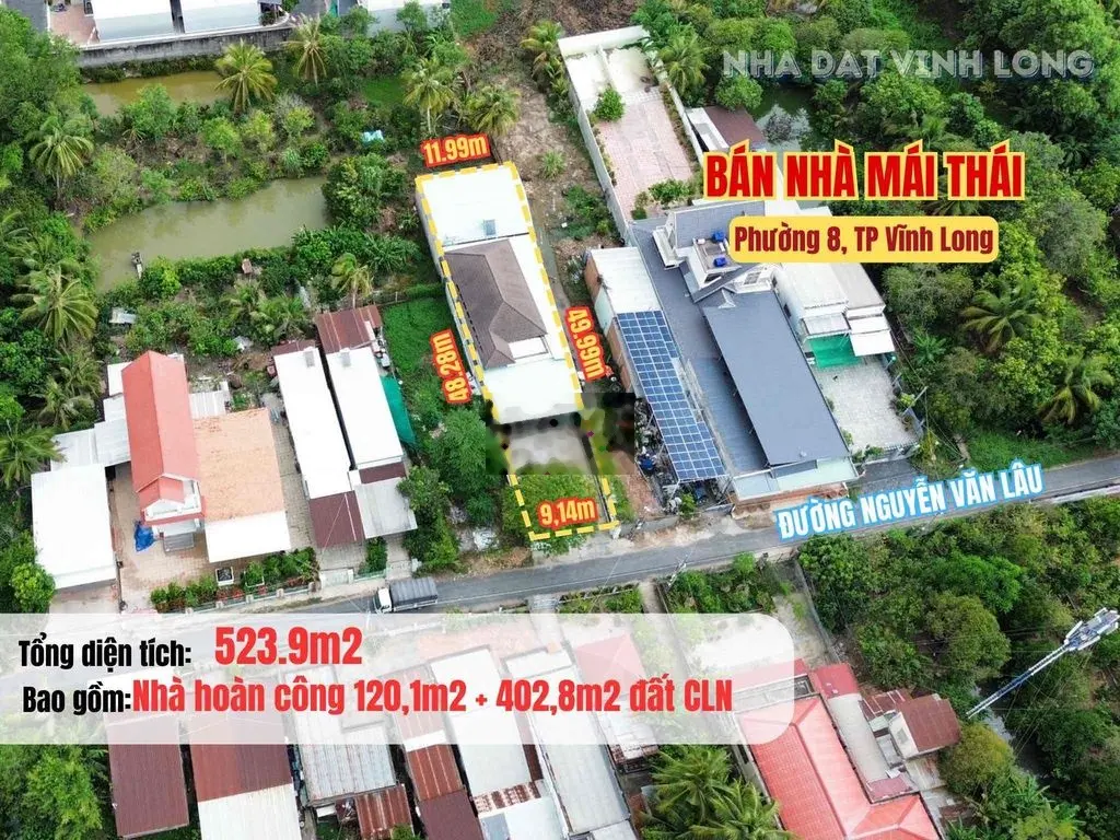 Nhà vườn mái thái Nguyễn Văn Lâu P8 TP Vĩnh Long, 523m2, 6 tỷ 2