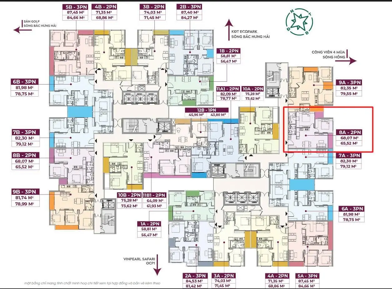 Duy nhất căn hộ 2PN - 65,5m2 tòa The Fibonan. Bỏ vốn 2,2 tỷ là nhận nhà. Vay 45% miễn lãi 18 tháng