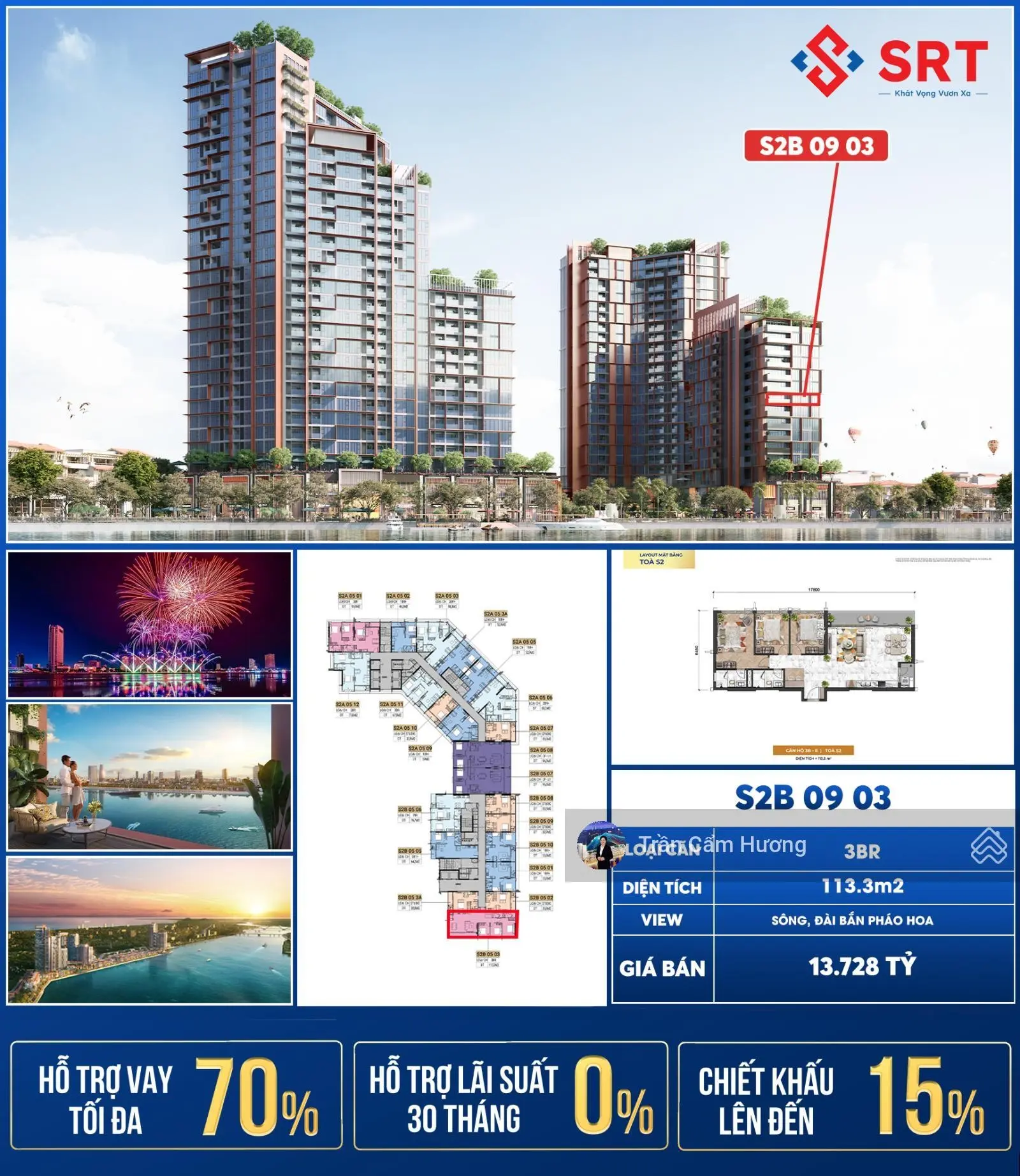 Cẩm Hương - Khách cắt lỗ 3PN view sông tòa S2B/ View trực diện pháo hoa/ Có hỗ trợ vay NH