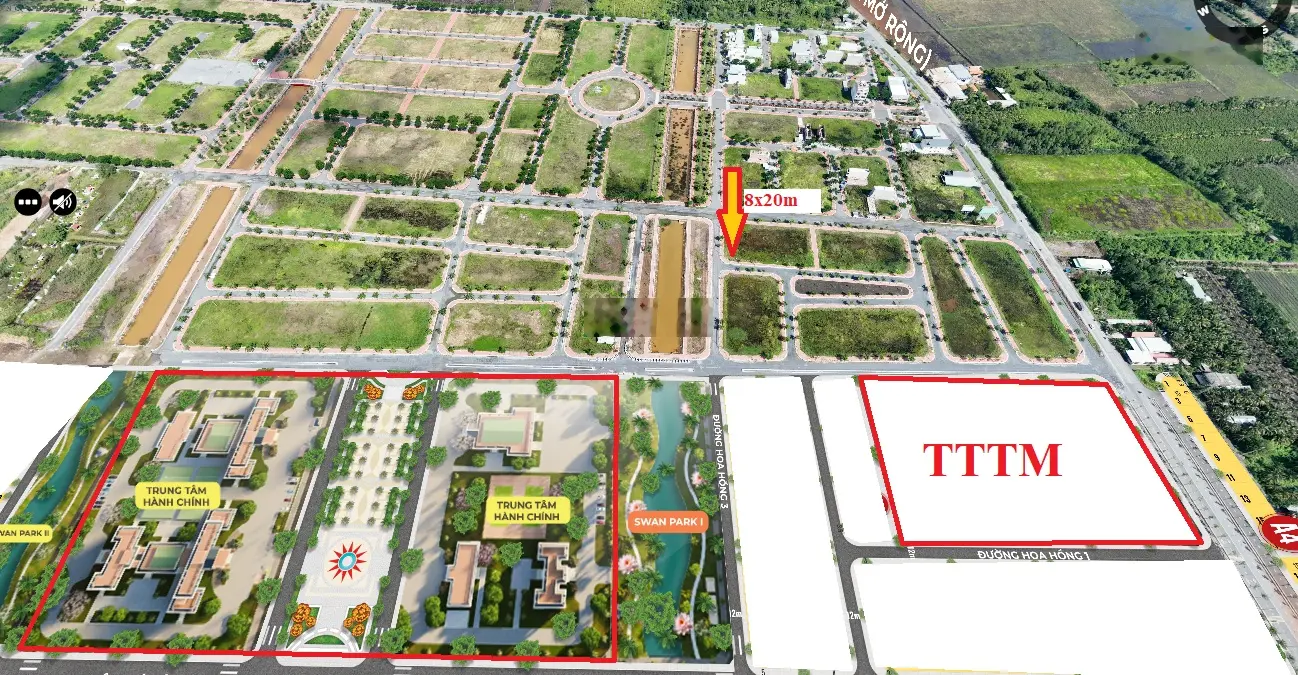 Lô góc DT 8x20m ngay trung tâm hành chính Thủ Thừa, view kênh cảnh quan