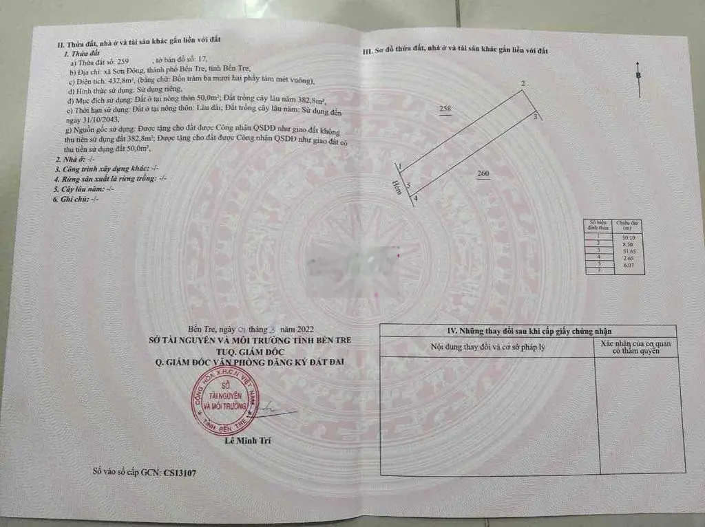 Bán đất Sơn Đông có thổ cư gần đường Cầu Rạch miễu 2 - Tp Bến Tre