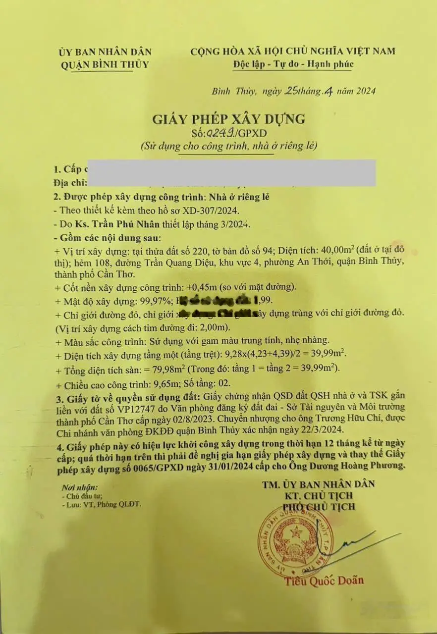 BÁN NHÀ MỚI 1 TRỆT 1 LẦU HẺM 108 ĐƯỜNG TRẦN QUANG DIỆU - AN THỚI - BÌNH THUỶ - CẦN THƠ (GẦN CẦU VÁN