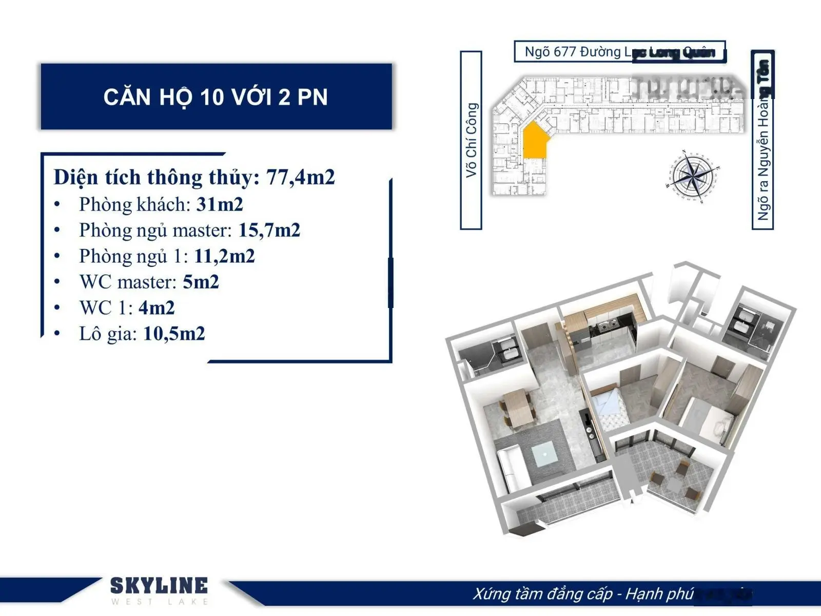 Bán gấp chung cư cao cấp Skyline westlake Tây Hồ, đường Võ Chí Công, Lạc Long Quân giá 7 tỷ - 11 tỷ
