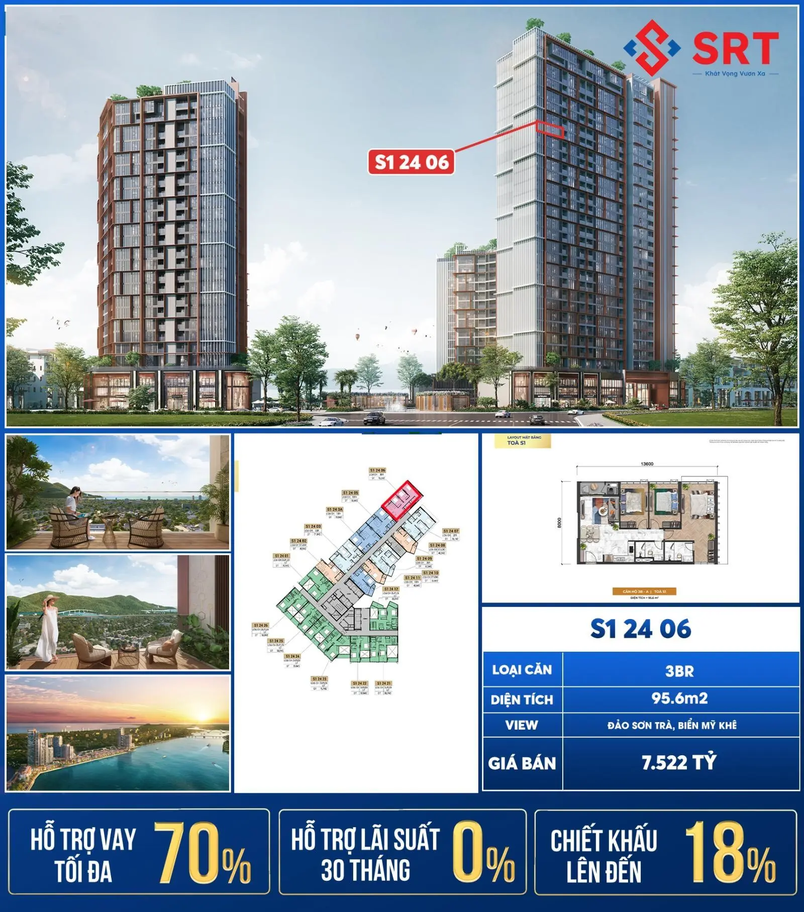 Cẩm Hương - Căn 3BR view biển 95,6m2/ đơn giá 77 triệu/m2 - Chiết khấu cao lên đến 19%