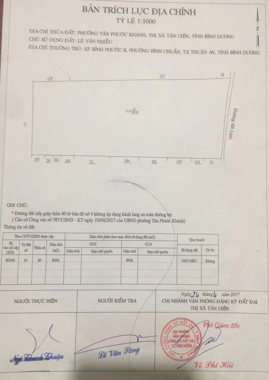 Đất 8.936m2 ngang 144m2 đất ODT & SKC Tân Phước Khánh, Tân Uyên