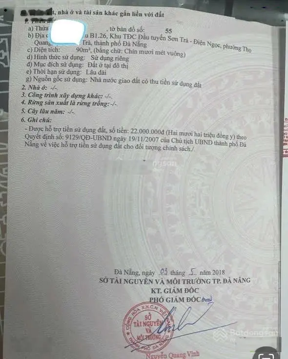Bán đất đường Lý Tử Tấn, giá tốt nhất chỉ 4,75 tỷ, 90m2