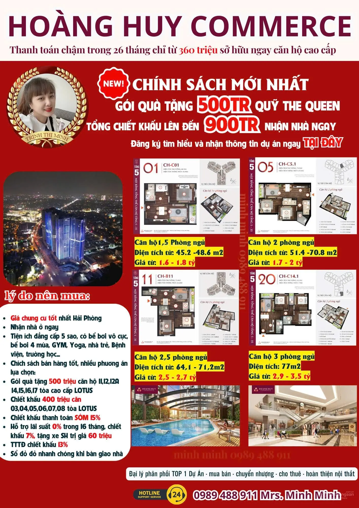Duy nhất căn 2pn 1vs tại Hoàng Huy Commerce tòa cao cấp Lotus giá 1.860 cực tốt.Lh: 0989 488 ***