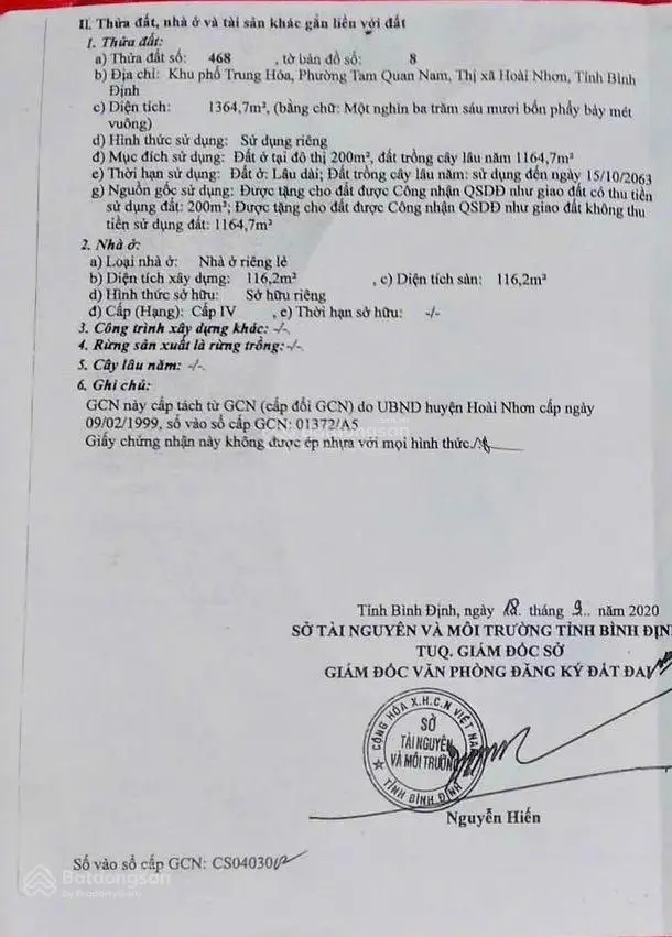 Chính Chủ Bán nhà riêng, sổ đỏ trên khu đất 1.365 m2 tại Tam Quan Nam, Hoài Nhơn, Bình Định.