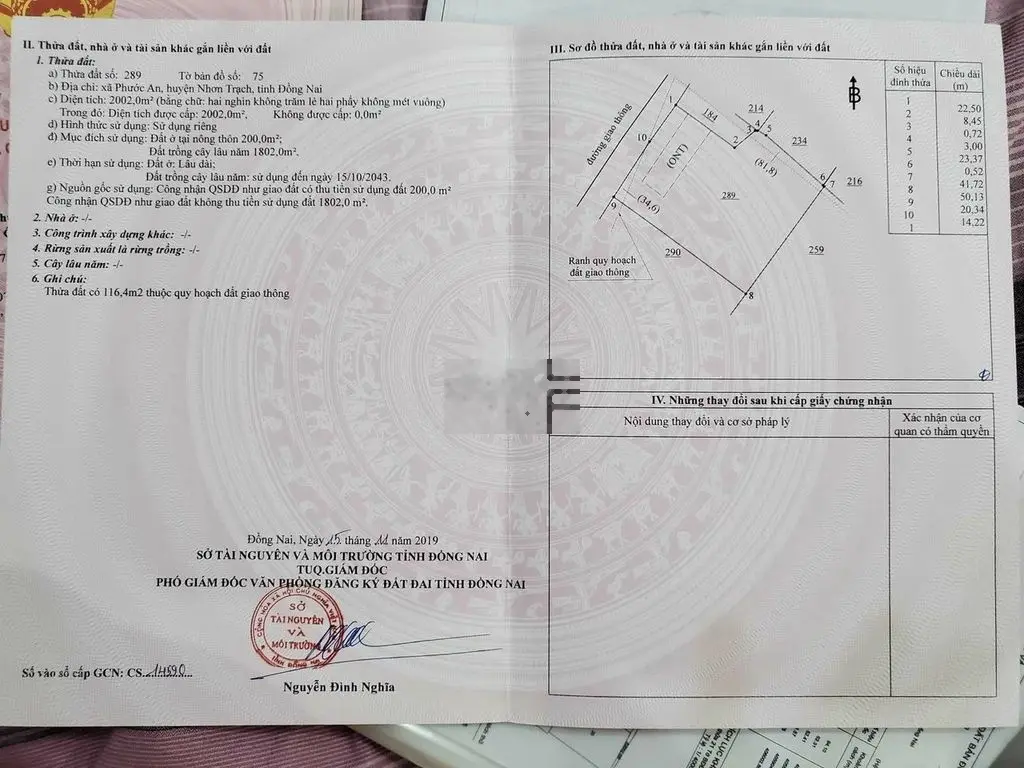 Cần bán 2000m2 đất thổ vườn tại xã Phước An Nhơn Trạch Đồng Nai