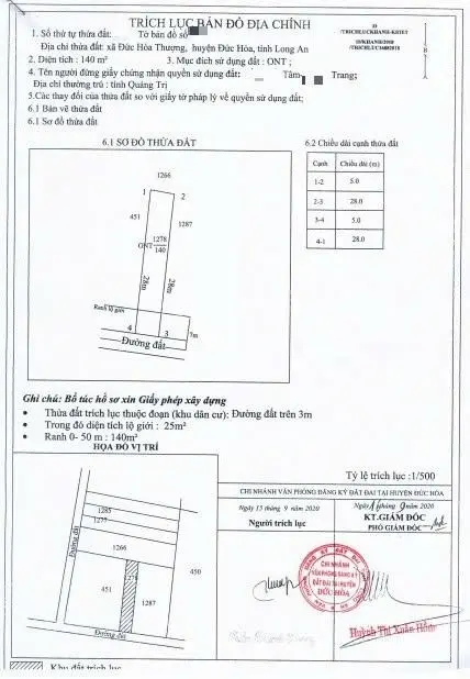 Bán đất giáp ranh hcm - diện tích 140m2 - 1,28 tỷ tl