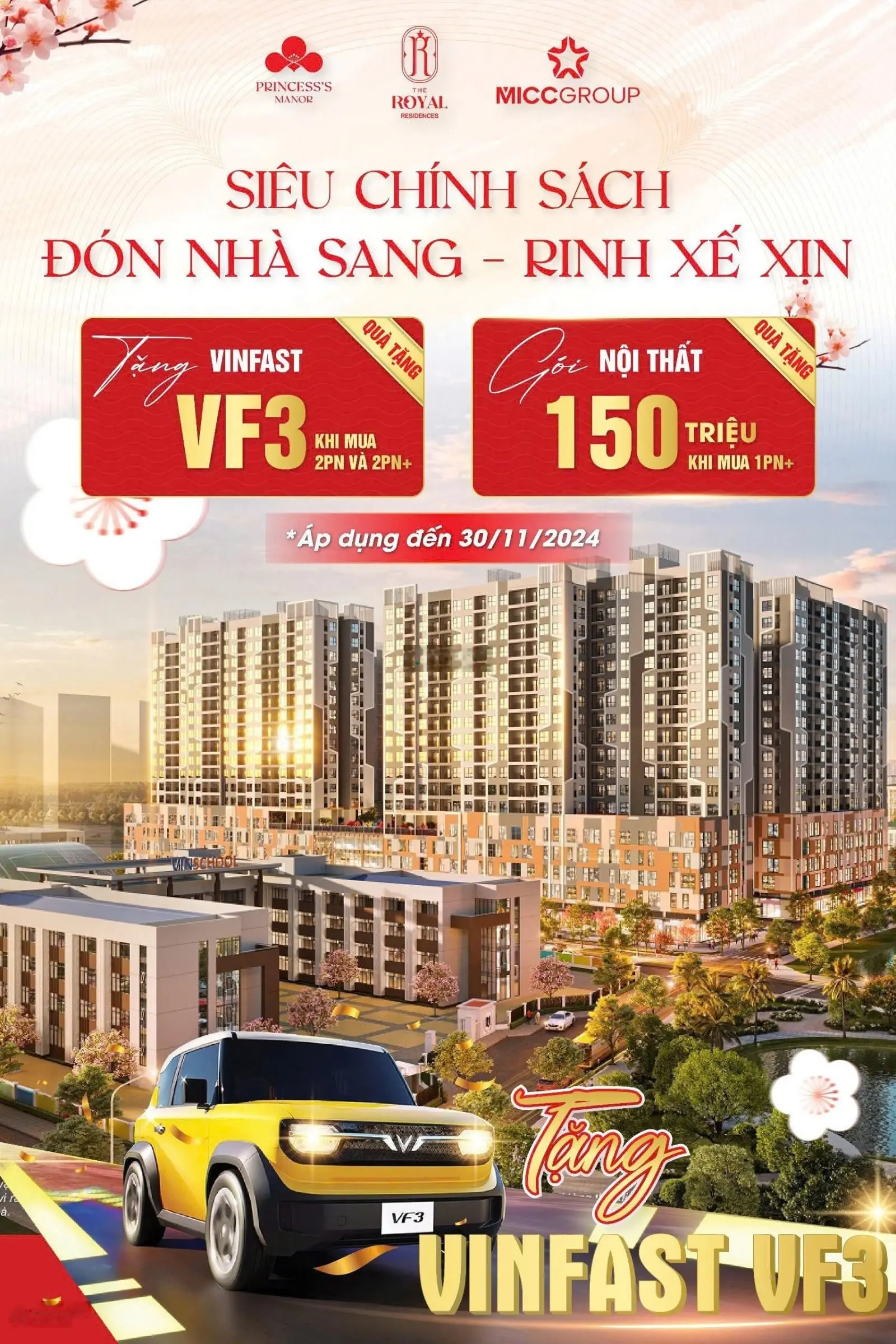 Tặng xe VF3 và 4 chỉ vàng cho khách hàng mua căn 2PN số lượng có hạn - Vinhomes Thanh Hóa