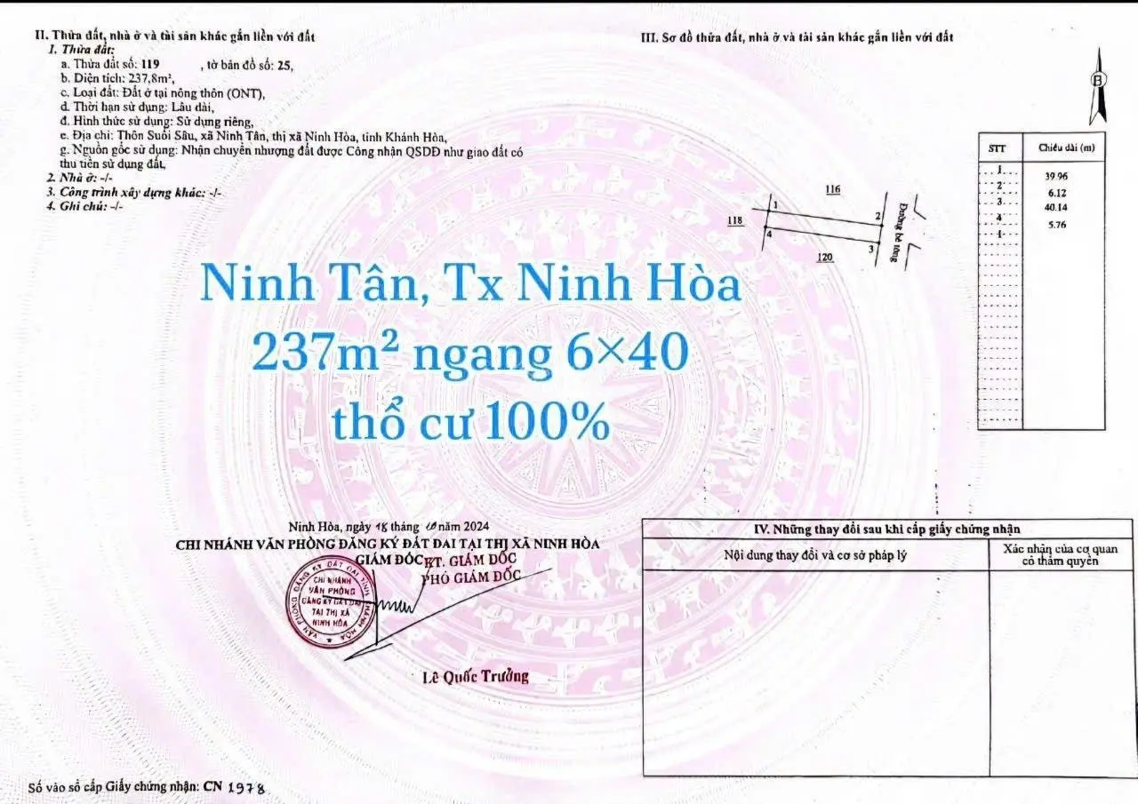 Đất full thổ cư, cách biển hơn 10k, giá chỉ 1,8 triệu/1m tại Ninh Hòa, nhanh tay alo : 0333 039 ***