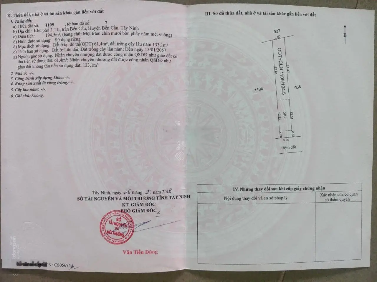 Bán đất mặt tiền KP2, gần UBND thị trấn Bến Cầu, Tây Ninh