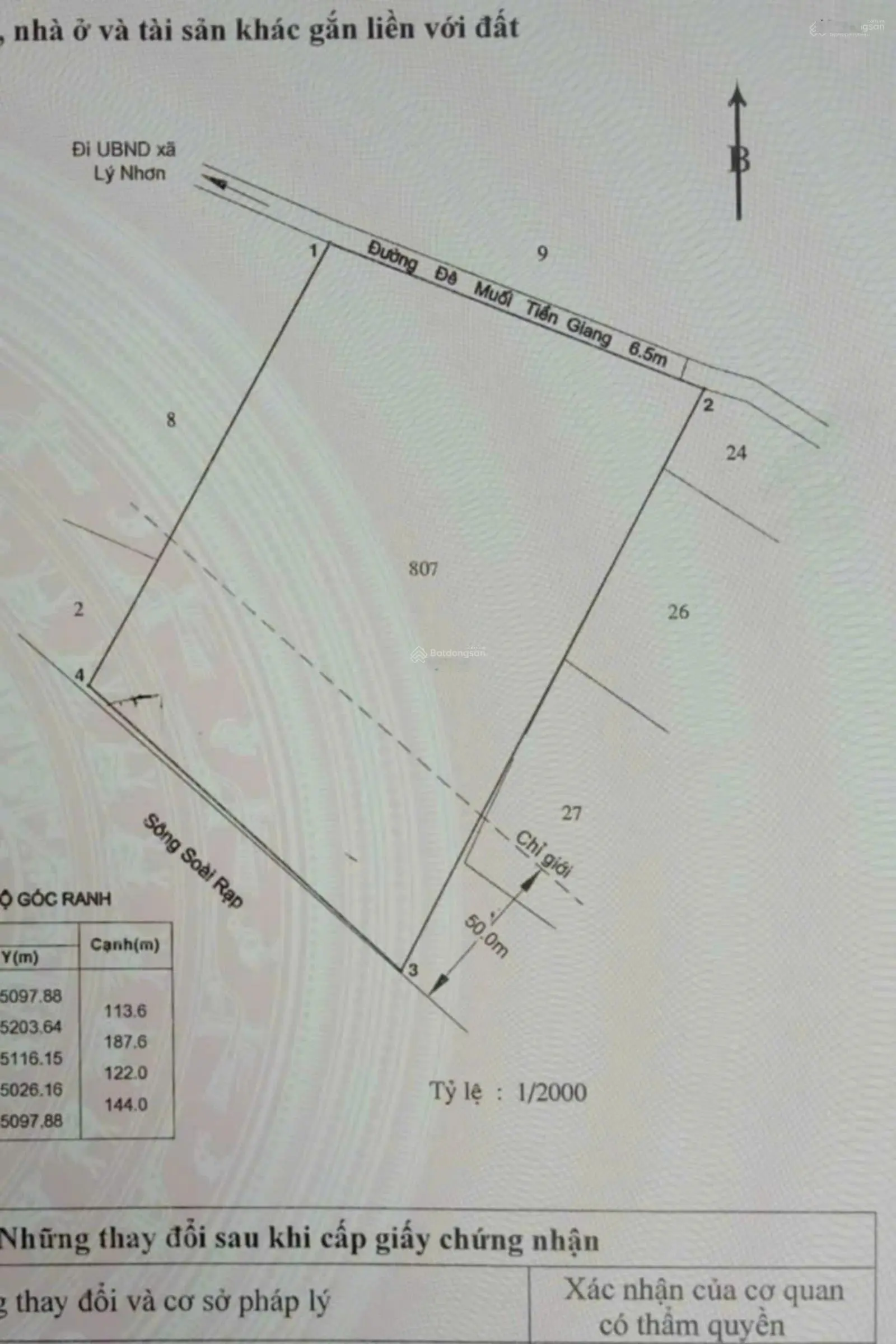 Bán đất mặt tiền đường đê Tiền Giang, mặt sông Soài Rạp, diện tích 19159m2, giá 1.3tr/m2 (24.9 tỷ )