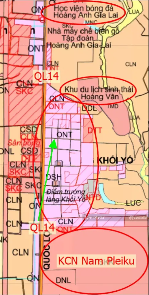 290m2. Gần KCN Nam Pleiku. Vị trí đẹp. Cách QL chỉ 100m