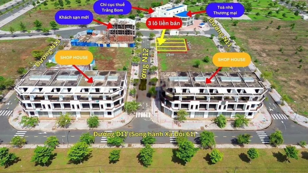 Hàng ngộp KĐT Bàu Xéo, 15x19m, ngay TTTM và shophouse D11, 1,5 tỷ