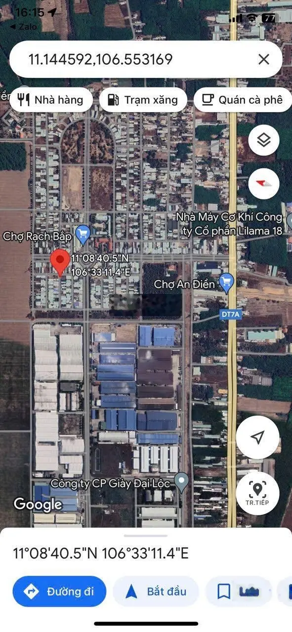 Bán ngợp lô đất góc 2 MT đường lớn, sát chợ Rạch Bắp, trong KDC Rạch Bắp sổ riêng, full thổ cư
