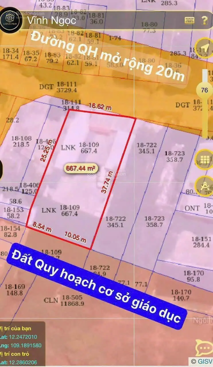 Bán đất giá rẻ đường Mai Thị Dõng, Hòn Nghê, Vĩnh Ngọc, Nha Trang, DT 837m2 (ngang 18m) - Giá: 7 tỷ