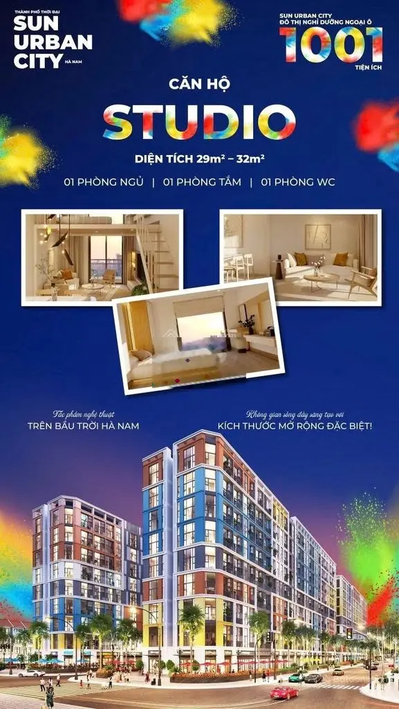 Bán căn hộ Studio 29.5m2 (44.38m2 hữu dụng ) tại dự án Sun Urban City