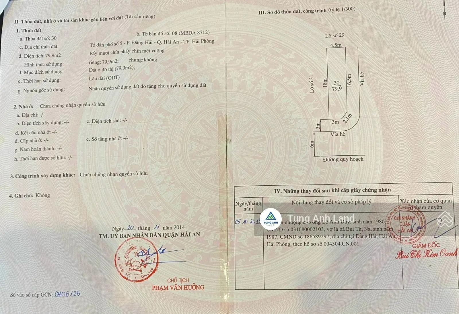 Lô góc 79,9m2, 2 mặt đường gần vòng xuyến Lê Hồng Phong, Hải An