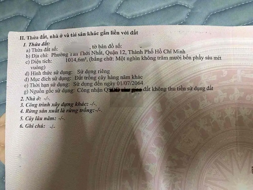CHÍNH CHỦ BÁN ĐẤT PHAN VĂN HỚN.Dt: 1014m2. MUA XÂY BT,LÀM KHO XƯỞNG,..