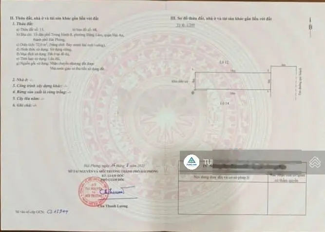 Bán lô đất 72m2 TDC 1,3ha Đằng Lâm (Trung Hành, Hải An)