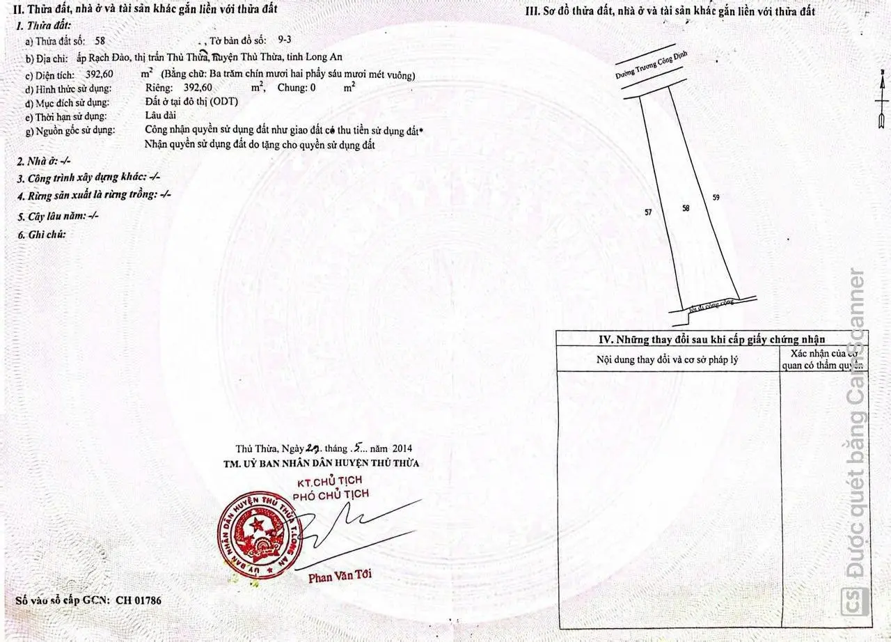 Bán đất mặt tiền Trương Công Định, Thủ Thừa, Long An nở hậu giá tốt 4,4 tỷ