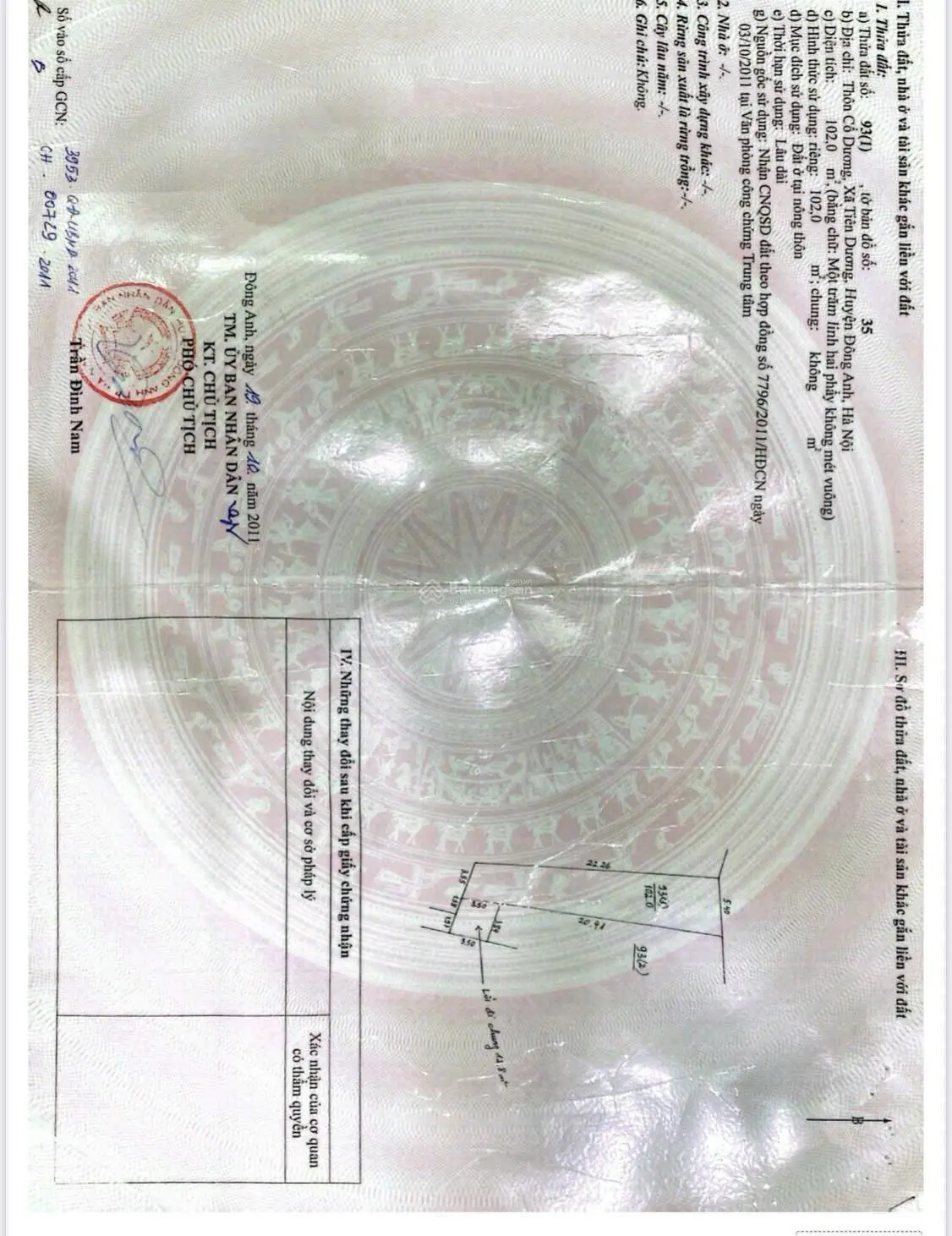 Cần bán căn nhà 3 tầng diện tích 102m tại thôn Cổ Dương Tiên Dương Đông Anh