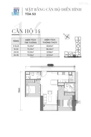 Bán CHCC Vinhomes Sky Lake: tòa S3 tầng 20+ 73M đẹp nhất loại 2 ngủ. Giá chỉ 6.8 tỷ. LH: 0936031229